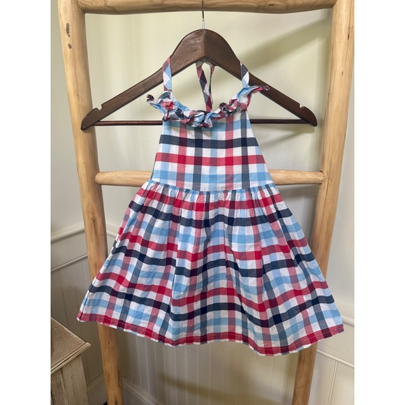 Tommy Bahama Other - Tommy Bahama Girls 2T Plaid Halter Dress Red White Blue Ruffle Cotton Sundress